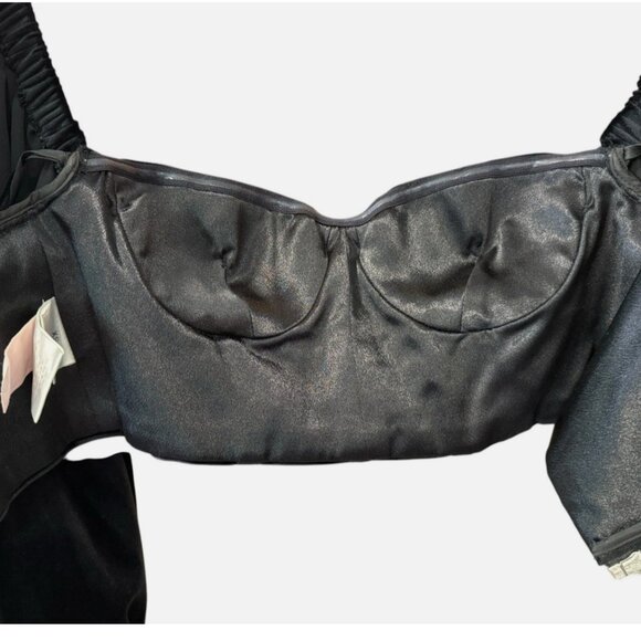 Bronx and Banco Maria Black Velvet Retro Glam Crop Top Women's size XS/US 2 - Picture 6 of 12